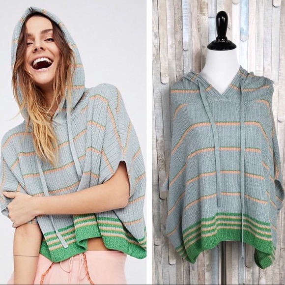 Free People Striped Hooded Sweatshirt - Gray, Green, and Orange - Picture 6 of 6